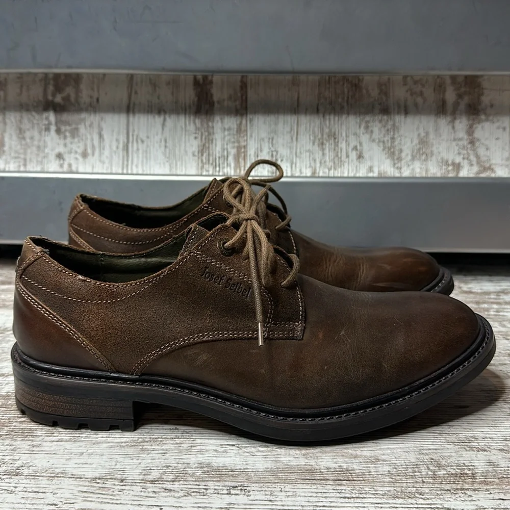 JOSEF SEIBEL MEN’S OSCAR 05-CASTAGNE Size 10/EU 43 Brown Leather Lace Up Oxfords